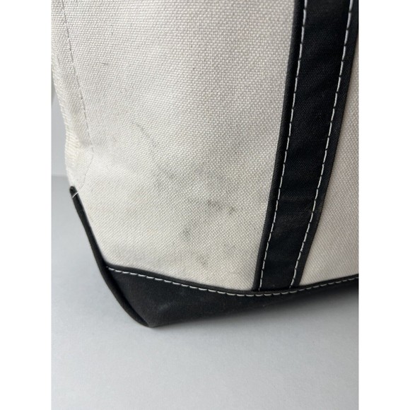 L.L. Bean Boat and Tote Canvas Medium Open Top Tote Bag White and Black Bailey - Picture 3 of 14